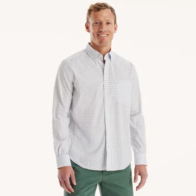 Nautica Mens Classic Fit Wrinkle-resistant Plaid Shirt In White