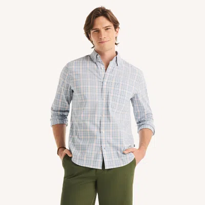 Nautica Mens Classic Fit Wrinkle-resistant Plaid Shirt In White