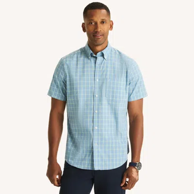 Nautica Mens Classic Fit Wrinkle-resistant Plaid Short-sleeve Shirt In Blue