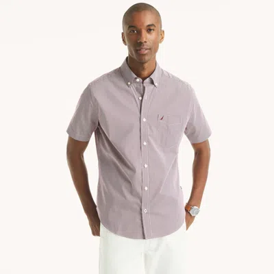 Nautica Mens Classic Fit Wrinkle-resistant Plaid Short-sleeve Shirt In Gray