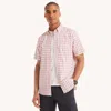 Nautica Mens Classic Fit Wrinkle-resistant Plaid Short-sleeve Shirt In Pink