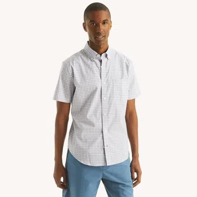 Nautica Mens Classic Fit Wrinkle-resistant Plaid Short-sleeve Shirt In White
