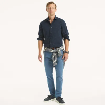 Nautica Mens Classic Fit Wrinkle-resistant Printed Shirt In Blue