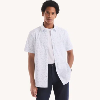 Nautica Mens Classic Fit Wrinkle-resistant Printed Short-sleeve Shirt In White