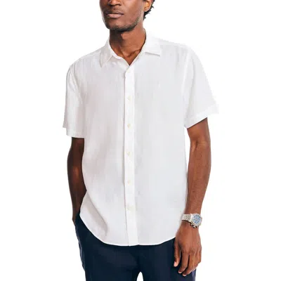 Nautica Mens Collar Linen Button-down Shirt In White