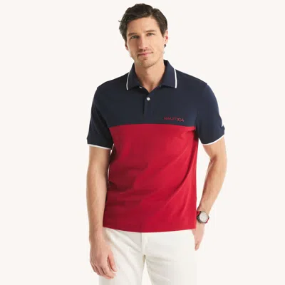 Nautica Mens Colorblock Classic Fit Interlock Polo In Red