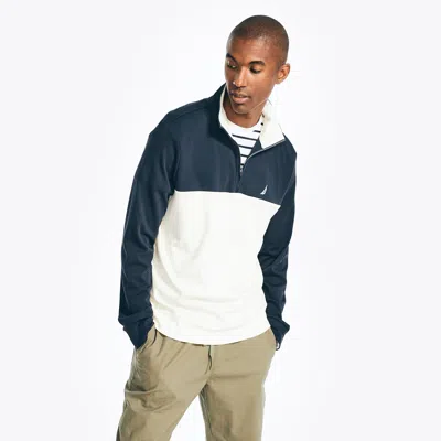 Nautica Mens Colorblock Quarter-zip Sweatshirt In Blue