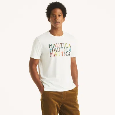 Nautica Mens Colorful Logo Graphic T-shirt In White