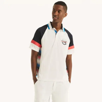 Nautica Mens Competition Sustainably Crafted Colorblock Classic Fit Polo In White