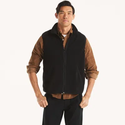 Nautica Mens Faux Shearling Full-zip Mixed Media Vest In Black