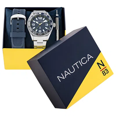 Nautica Mens Finn World Recycled Watch Box Set In Blue