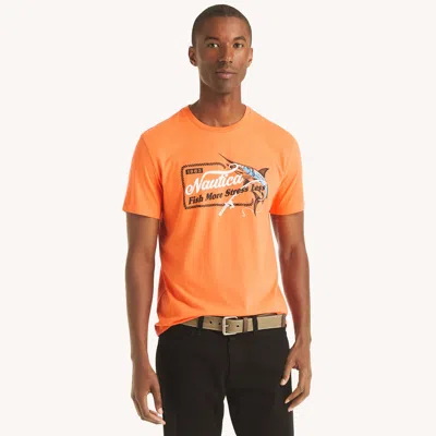 Nautica Mens Fish More Graphic T-shirt In Orange
