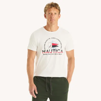 Nautica Mens Flag Graphic T-shirt In White