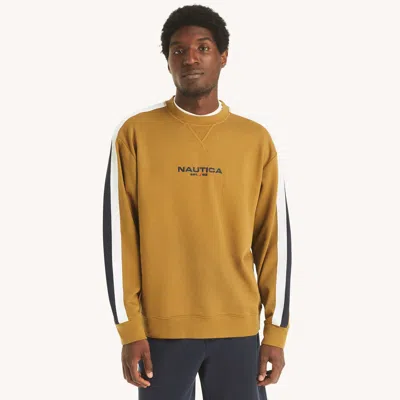 Nautica Mens Fleece Crewneck Sweatshirt In Brown