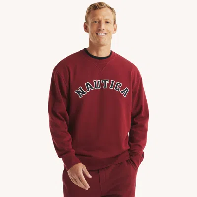 Nautica Mens Fleece Crewneck Sweatshirt In Red