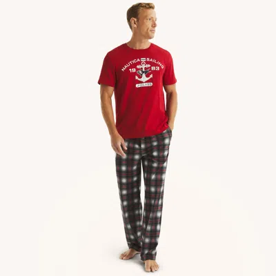 Nautica Mens Fleece Plaid Print Pajama Pant In Black