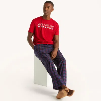 Nautica Mens Fleece Plaid Print Pajama Pant In Multi