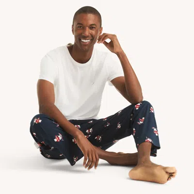 Nautica Mens Fleece Printed Pajama Pant In Blue