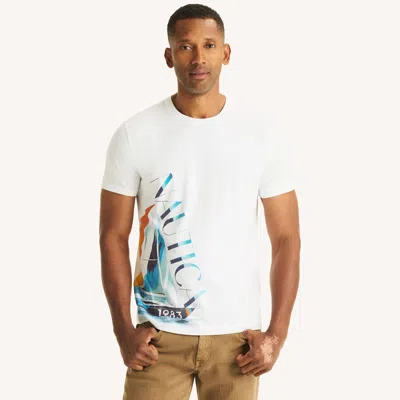 Nautica Mens Foil 1983 Sailing Graphic T-shirt In White