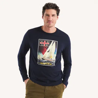 Nautica Mens Graphic Long-sleeve T-shirt In Blue
