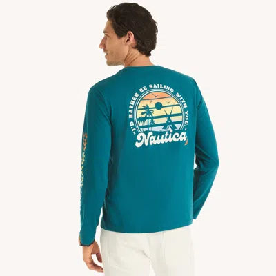Nautica Mens Graphic Long-sleeve T-shirt In Green