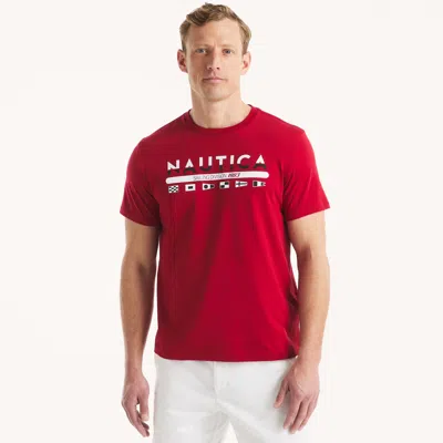 Nautica Mens Heritage Logo Graphic T-shirt In Red