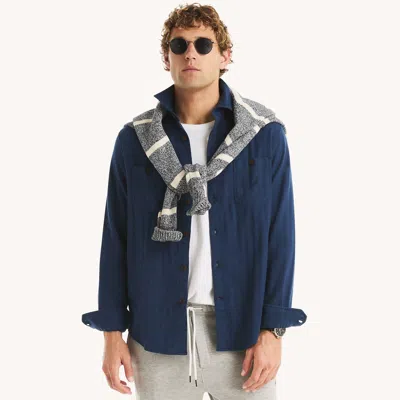 Nautica Mens Herringbone Flannel Shirt In Blue