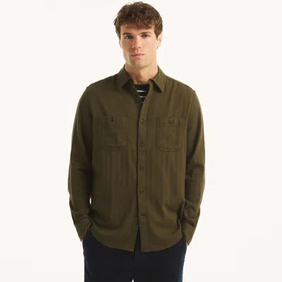 Nautica Mens Herringbone Flannel Shirt In Green