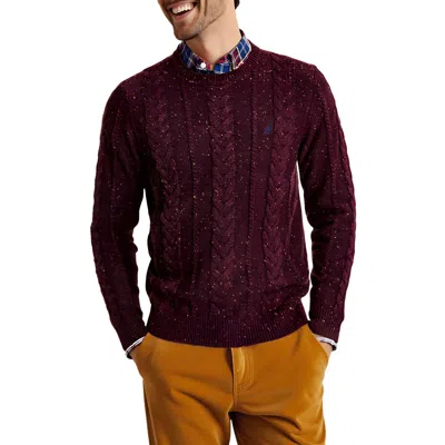 Nautica Mens Knit Cable Knit Crewneck Sweater In Burgundy