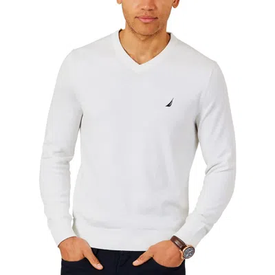 Nautica Mens Knit Cotton Stretch V-neck Sweater In White