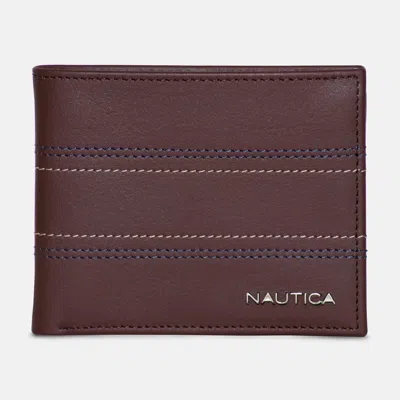 Nautica Mens Leather Bifold Wallet In Multi