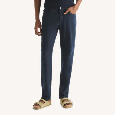 Nautica Mens Linen Flat Front Pant In Blue