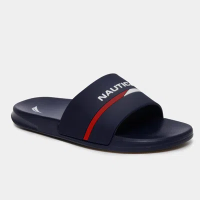 Nautica Mens Logo Embossed Slide Sandals In Blue