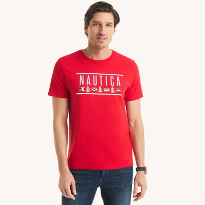 Nautica Mens Logo Flag Graphic T-shirt In Red