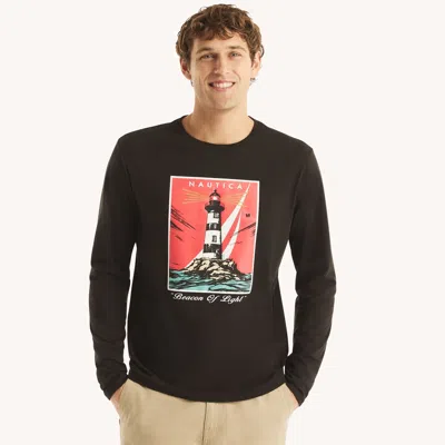 Nautica Mens Long-sleeve Graphic T-shirt In Black
