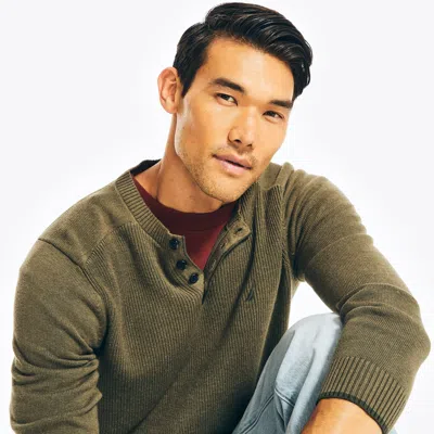 Nautica Mens Long-sleeve Henley Sweater In Green