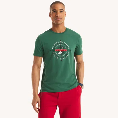 Nautica Mens Modern Maritime Graphic T-shirt In Green