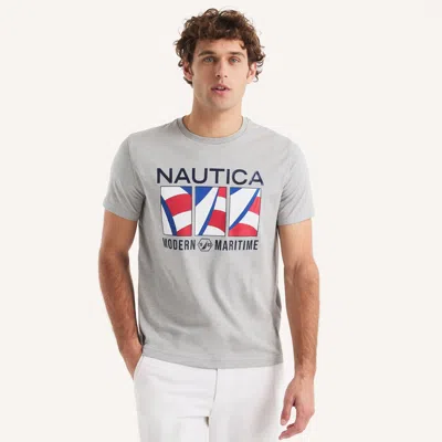 Nautica Mens Modern Maritime Graphic T-shirt In Grey