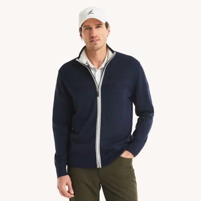 Nautica Mens Navtech Mock-neck Full-zip Sweater In Blue