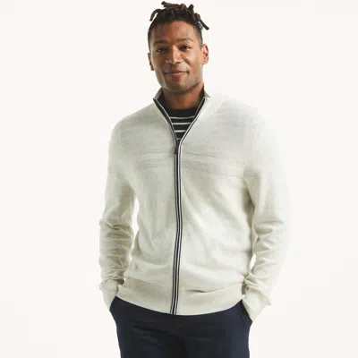 Nautica Mens Navtech Mock-neck Full-zip Sweater In White