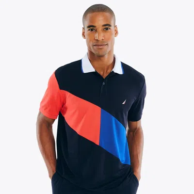 Nautica Mens Navtech Sustainably Crafted Classic Fit Diagonal Stripe Polo In Blue