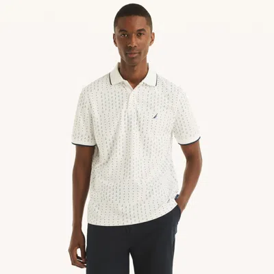 Nautica Mens Navtech Sustainably Crafted Printed Classic Fit Polo In White