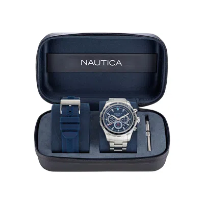 Nautica Mens Nst Stainless Steel And Silicone Watch Box Set In Blue