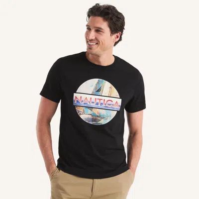 Nautica Mens Ocean Sailboat Graphic T-shirt In Black