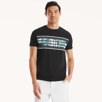 Nautica Mens Ocean Waves Graphic T-shirt In Black