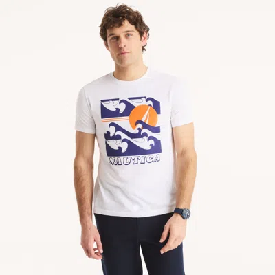 Nautica Mens Ocean Waves Graphic T-shirt In White