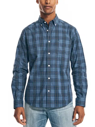 Nautica Mens Office Business Button-down Shirt In Blue