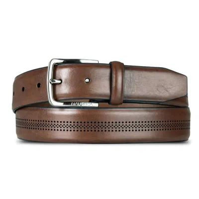 Nautica Mens Perforated Leather Belt In Multi