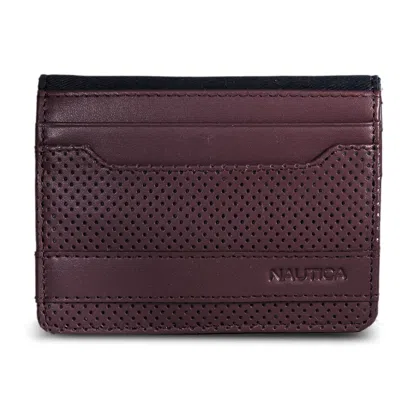 Nautica Mens Perforated Logo Card Case In Brown