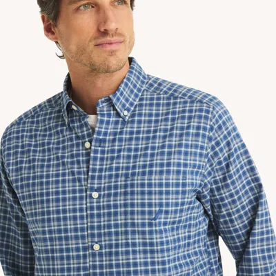 Nautica Mens Plaid Shirt In Blue
